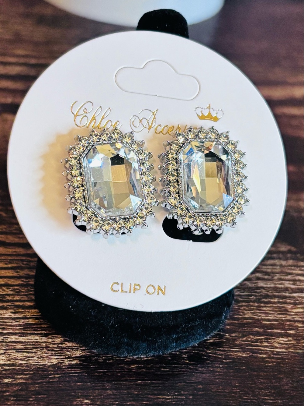 Silver‎ Tone Crystal Rhinestone Clip-On Earrings
